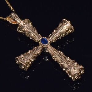 CERTIFIED NATURAL 0.88CTS DIAMOND SAPPHIRE 18K 750 SOLID GOLD CROSS PENDANT
